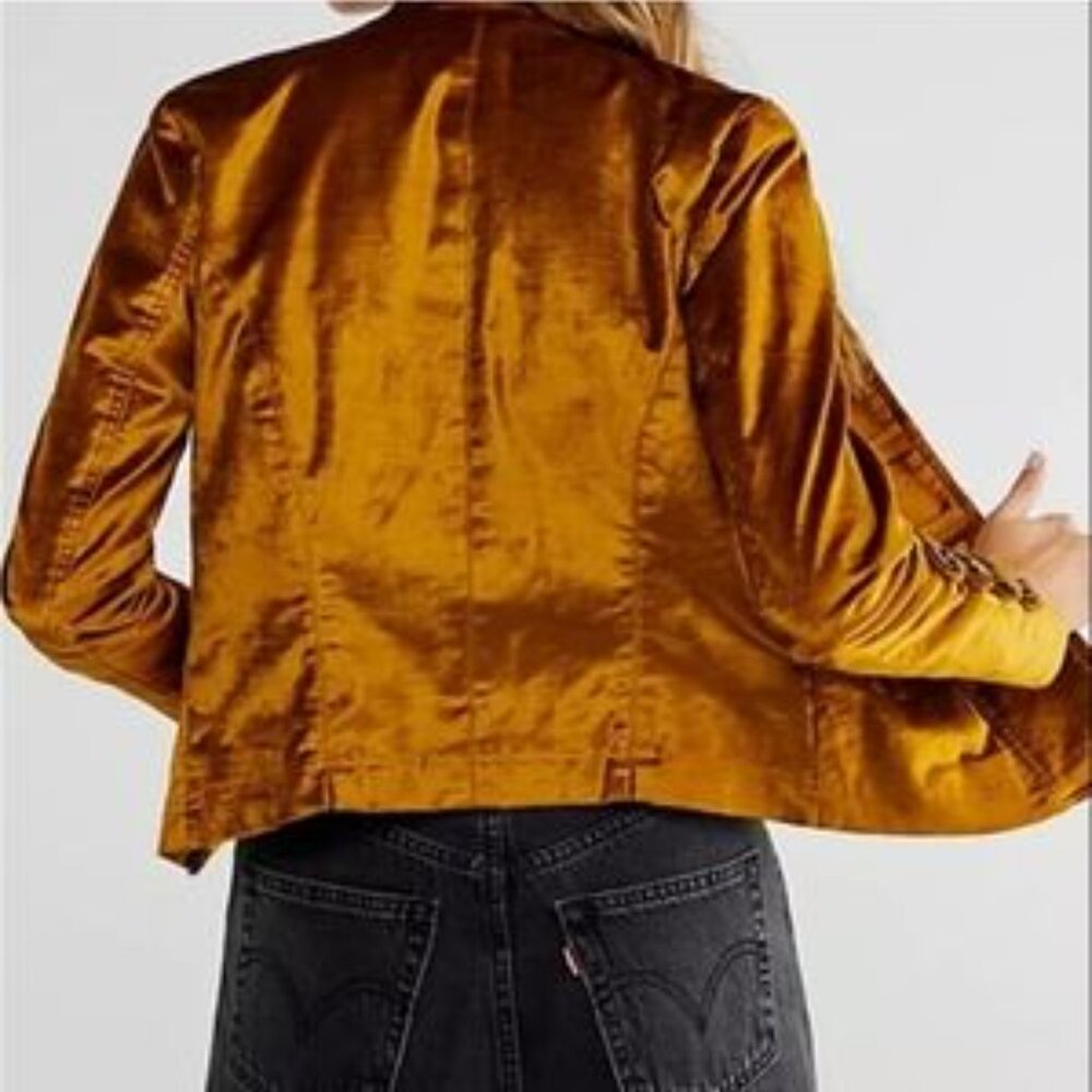Free People Military Gold Orange Yellow Velvet MilitaryJacket Size Medium M - Picture 2 of 10